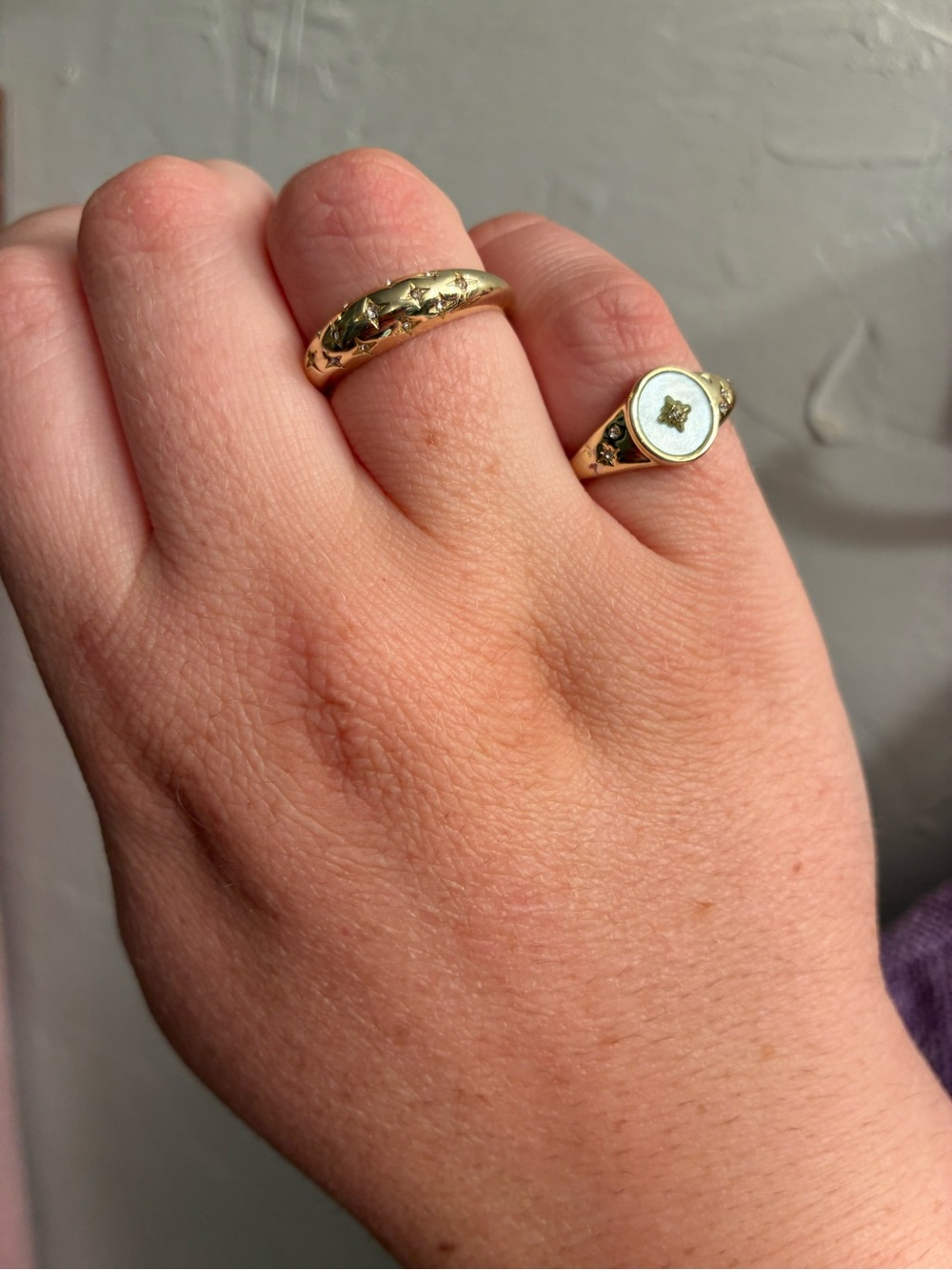Gold Star-Accent Signet Ring - Women